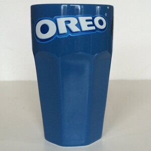 Oreo 2023 Cookie Ceramic Glass Blue Wafer Design Lettering Brown Cookie Print